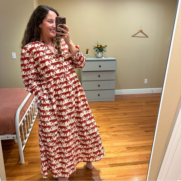 NWT Tuckernuck Pink City Prints Red Cream Block Print Tiger Maxi Dress Large - Picture 2 of 16